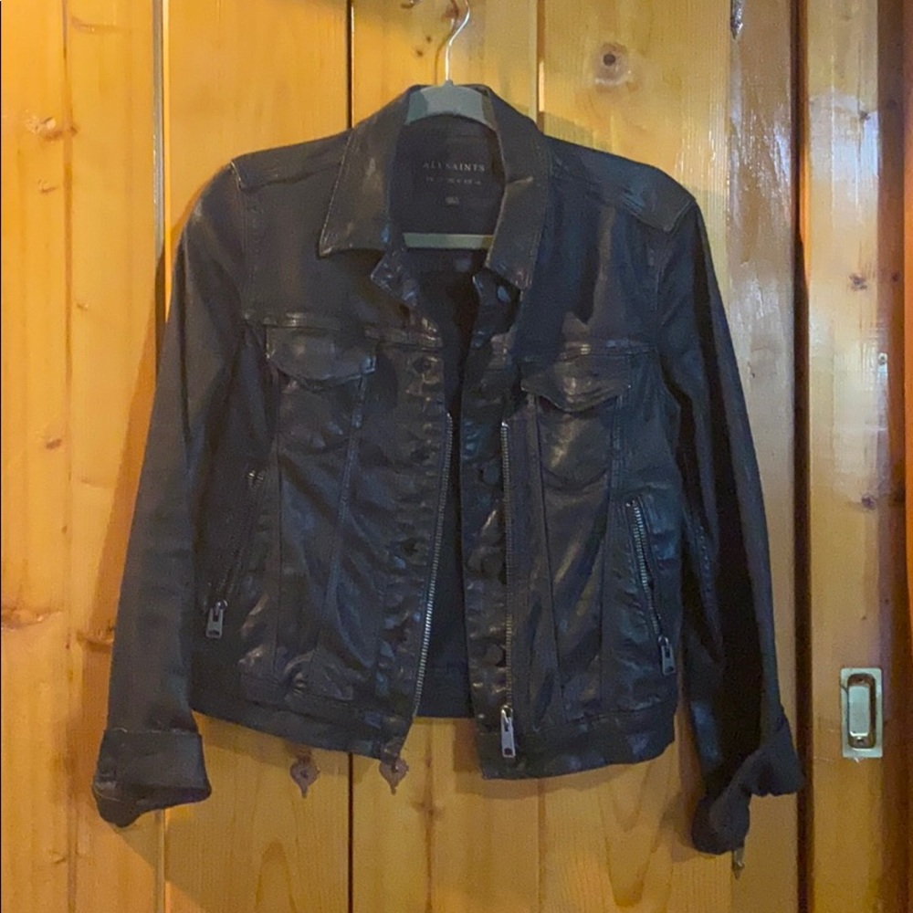 All Saints waxed coated denim jacket  - black